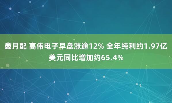 鑫月配 高伟电子早盘涨逾12% 全年纯利约1.97亿美元同比增加约65.4%