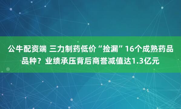 公牛配资端 三力制药低价“捡漏”16个成熟药品品种？业绩承压背后商誉减值达1.3亿元