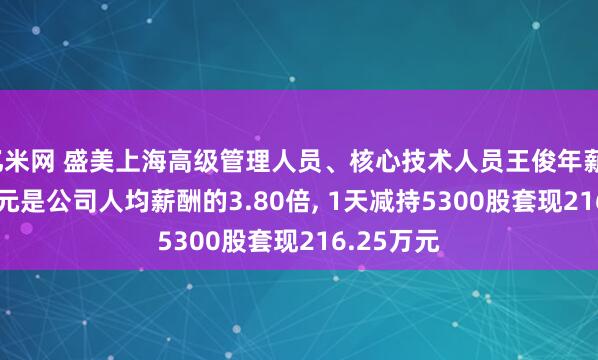 亿米网 盛美上海高级管理人员、核心技术人员王俊年薪167.66万元是公司人均薪酬的3.80倍, 1天减持5300股套现216.25万元